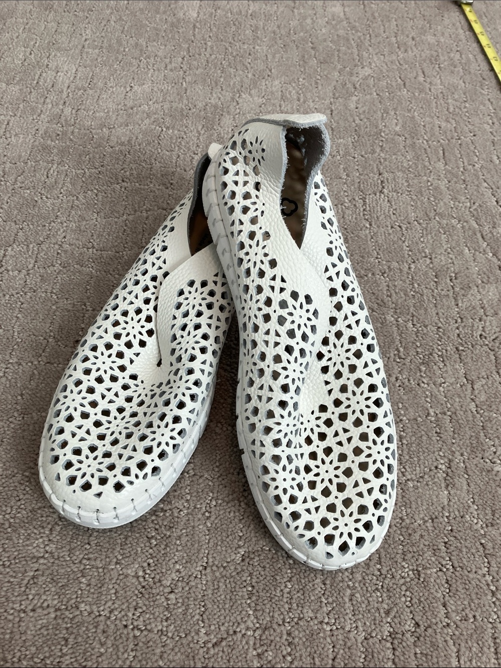 Women's White Laser-Cut Slip-On Shoes Size 39